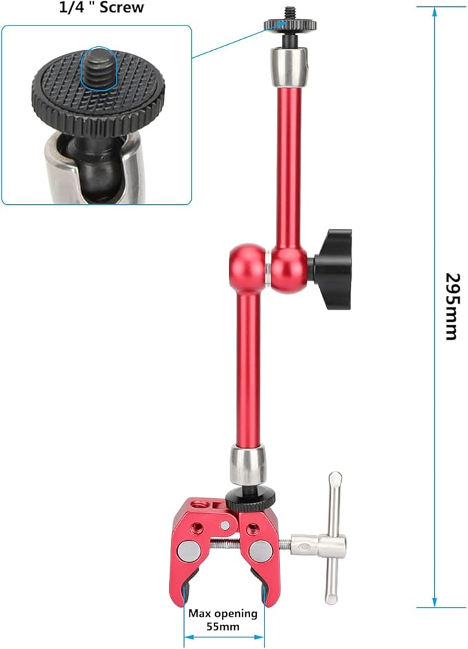 CAMVATE 10" Magic Arm Articulating Super Crab Clamp for Monitor LED Flash Lights(Red) - 3118