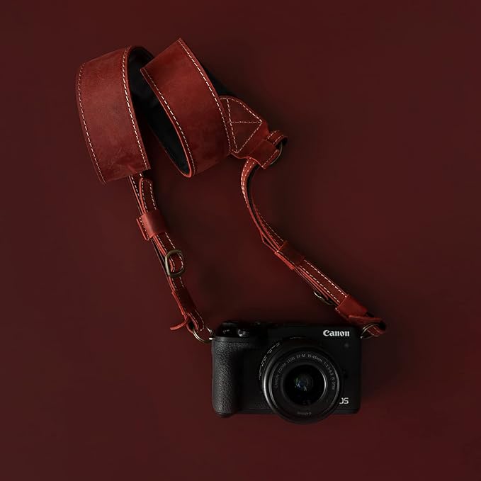 MegaGear SLR, DSLR Sierra Series Genuine Leather Camera Shoulder or Neck Strap,Red