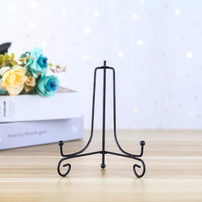 Artliving (4 pack) 6" Iron Display Stand, Black Iron Easel Plate Display Photo Holder Stand, Displays Picture Frames, Cookbooks, Decorative Plates, Tablets and Art