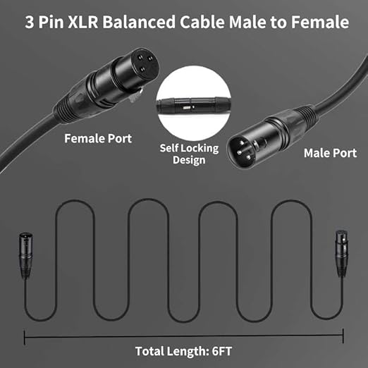 XLR Cables 6ft 2Pack, Microphone Cable XLR Male to Female 3-Pin | Ideal Mic Cord for Stage & Studio - Oxygen-Free Copper (OFC) for Clear Audio
