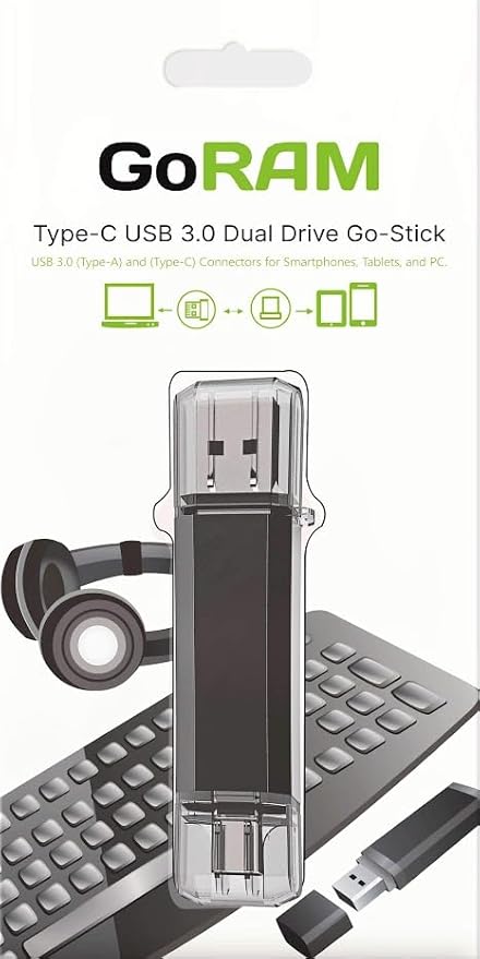GoRAM 64GB (10 Pack) Dual Drive Go-Stick USB 3.0 + USB-C Type-C Flash Drive for Android Smartphones, Computers, MacBook, Tablets, PC (64GB)