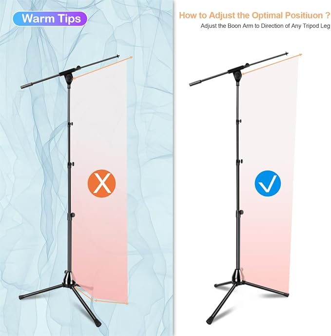 Microphone Stand Floor Foldable Mic Stand Heavy Duty Tripod Boom Arm with 2 Screws Adapter 2 Mic Clips 2 Foam Covers and Carrying Bag for Singing Karaoke Stage HLS02