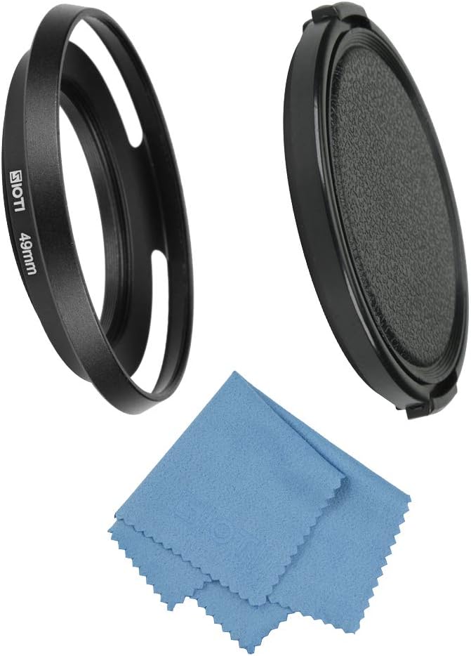 SIOTI 49mm Lens Hood, Oxidation Matte Anti Reflective Treatment, Aluminum Alloy, with 1 * 67mm Lens Cap, Compatible with Sony/Canon/Nikon/Fuji etc >24mm Camera Lens