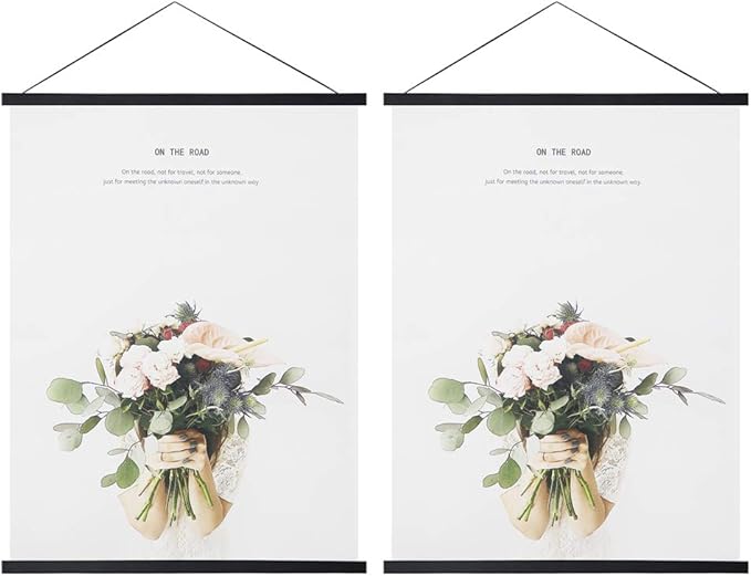 Miaowater 2 Pack Magnetic Poster Frame Hanger,9x9 9x12 9x15 9x20 Light Wood Wooden Magnet Frames Hangers for Photo Picture Art Canvas Print Artwork Wall Hanging Black 9''