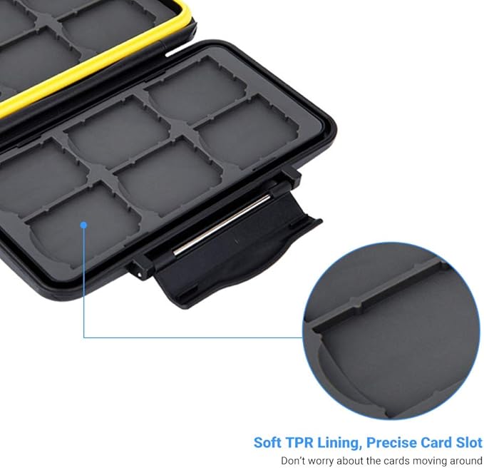 12 Slots SD Memory Card Case Storage, Water-Resistant Anti-Shock SD SDHC SDXC Card Holder Carrying Case with Carabiner