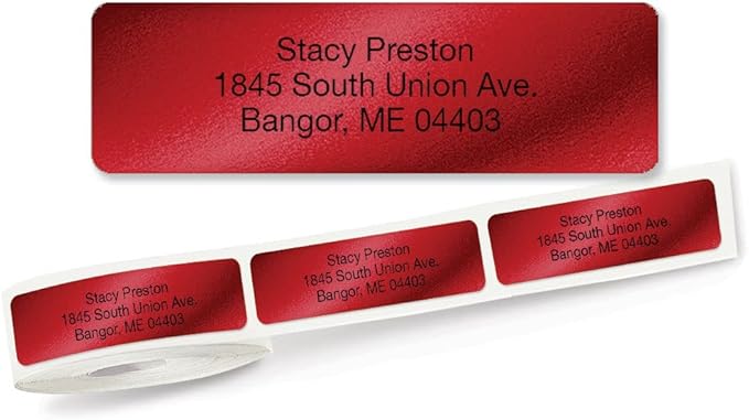 Colorful Images Red Metallic Foil Rolled Return Address Mailing Labels with Dispenser, Customize with Name & Shipping Address, 250 Self Adhesive, Easy Peel Sticker Label Roll, 3/4" x 2 1/2"
