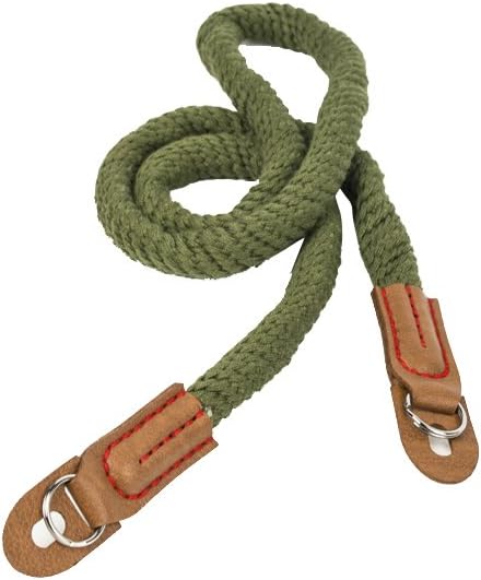 MINI GAGA Vintage Handmade Cotton Leather Camera Neck Strap for Leica Nikon Fuji Pentax Canon Panasonic Sony Short Army Green