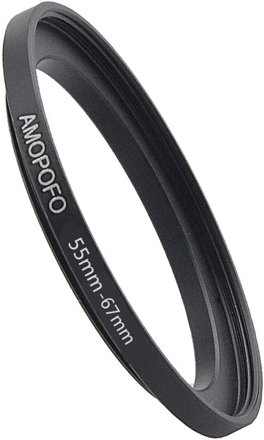 Metal Step Up Ring Adapter 55mm to 67mm Step-Up Lens Adapter Ring For Filters, Made Of CNC Machined space aluminum With Matte Black Electroplated Finish,Compatible with All 55mm Camera Lenses & 67mm A