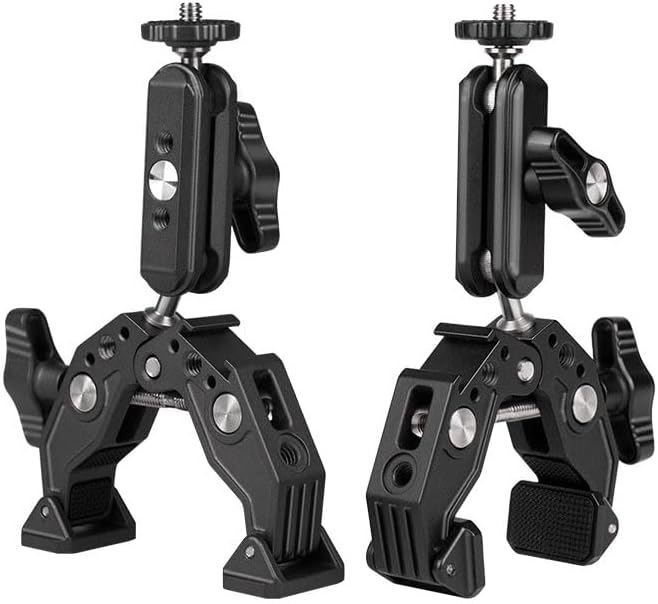Super Clamp with Dual Ballhead Magic Arm,1/4" Threads, Camera Mount Adapter for Tube Crossbar Gimbal Rods Compatible with PANOX V2,Insta360, GoPro, DJI
