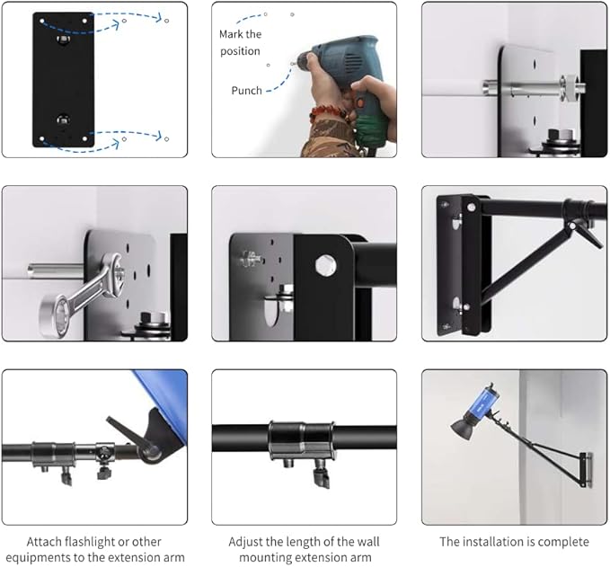 Selens Wall Mount Boom Arm with Triangle Base, Max Length 51inches/130cm Adjustable Camera Mount Up to 4.26ft for Photography Studio Video Strobe Flash, Ring Light, Softbox, Umbrella Reflector etc.