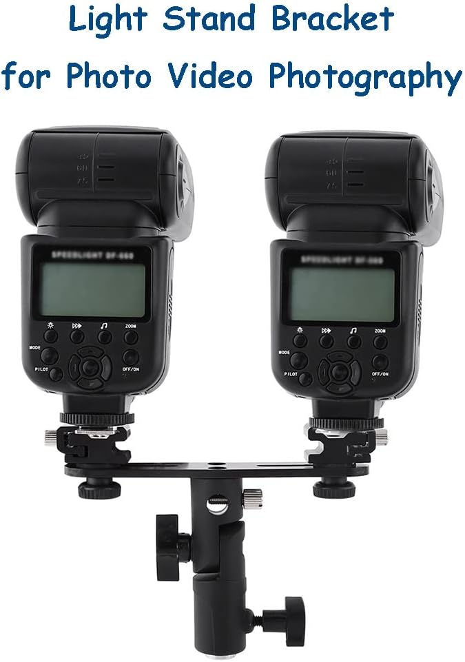 Camera Flash Brackets, Speedlight Mount Dual Hot Shoe Speedlight Stand, 1/4" to 3/8'' Umbrella Holder Light Stand Bracket for Photo Video Photography