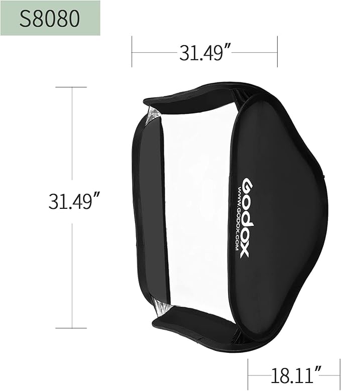 Godox 32"x 32" /80x80cm Foldable Flash Softbox Kit with Grid, S-Type Speedlite Bracket Bowens Mount and Carring Case for Camera Flash Speedlight Studio Portraits,Product Photography,Video Shooting