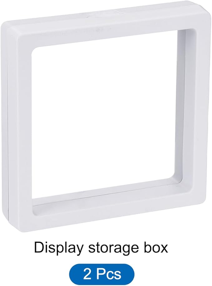 MECCANIXITY Floating Frame Display Holder Stand 3D Jewelry Display Boxs 3.54 x 3.54 x 0.79 Inch White for Ring Necklace Bracelet Earring Pack of 2