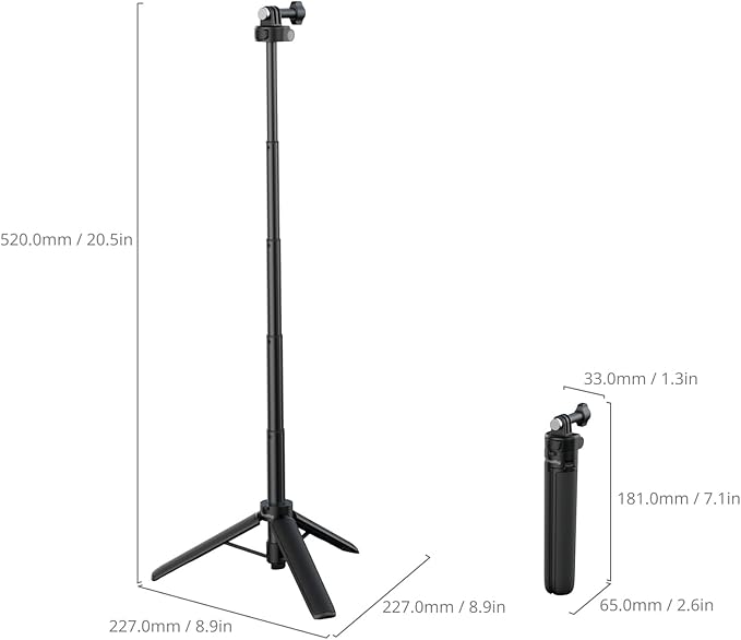 SmallRig 2-in-1 Selfie Stick Tripod, 7.1-20.5in Extendable, Support Horizontal & Vertical Shooting, for GoPro Hero 13/12/11/10/9, for DJI Osmo Nano Action 6/5 Pro/4/3, for Insta360 Ace Pro 2-5725