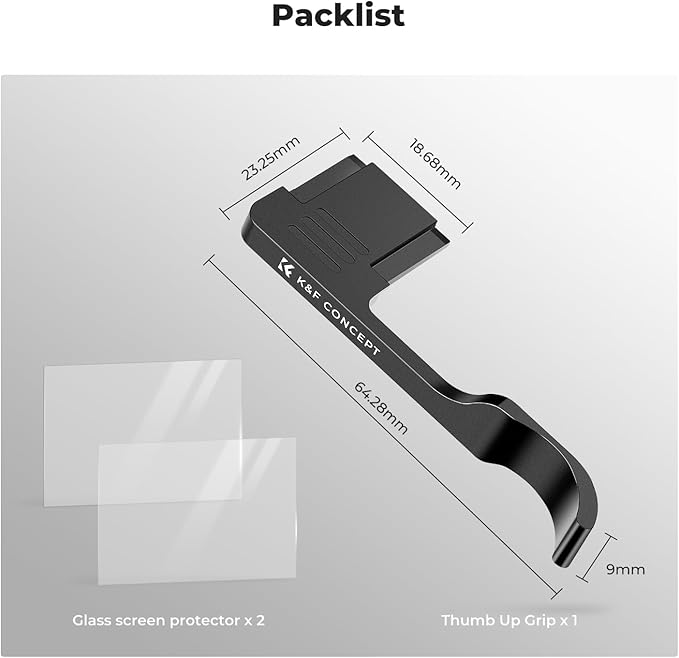 K&F Concept Thumb Grip with Hot Shoe Cover for Ricoh GR II GR III GR IIIx GR IIIx HDF GR3x HDF, with 2 Pack Ultra Clear Tempered Screen Protector