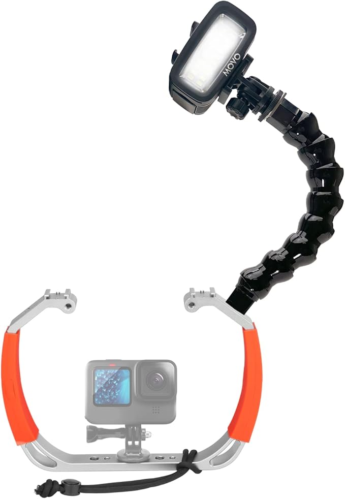 Movo DiveRig6 Underwater Video/Photo Diving Rig for Scuba and Snorkeling - Action Camera Cage Dive Rig, Waterproof Light with Flexible Arm Mount- Compatible with GoPro, DJI Osmo, Insta360 and More