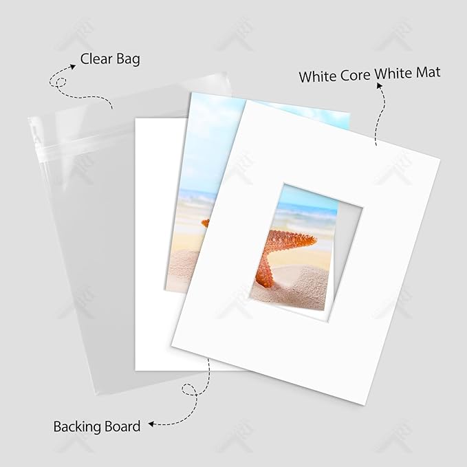 Golden State Art, Acid Free, Pack of 5, 11x14 White Picture Mats Mattes with White Core Bevel Cut for 5x7 Photo + Backing + Bags