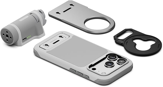 Tilta Khronos Lite Handheld Kit Compatible with iPhone 17 Pro - Light Gray | Case with Kickstand | Bluetooth Control Handle | 58mm Filter Tray | Magnetic Backplate | Screen Protector