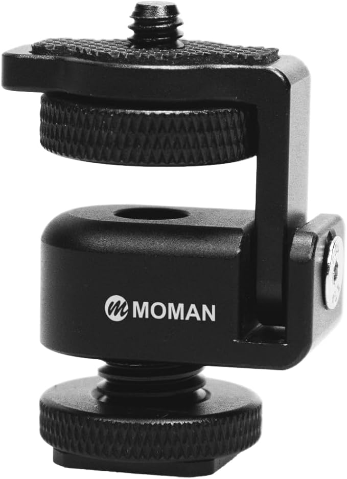 Moman Ball Head Cold Shoe Mount 1/4" Mini Adapter BH02 with 1/4"-20 Thread for Camera Microphone LED Video Light Monitor, 1-Pack