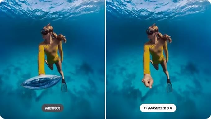 Premium Invisible Dive Housing Case for Insta360 X5, Waterproof Up to 60M/197ft Invisible Underwater Photography Housing, X5 Protective Cover Shell with Bracket Accessories