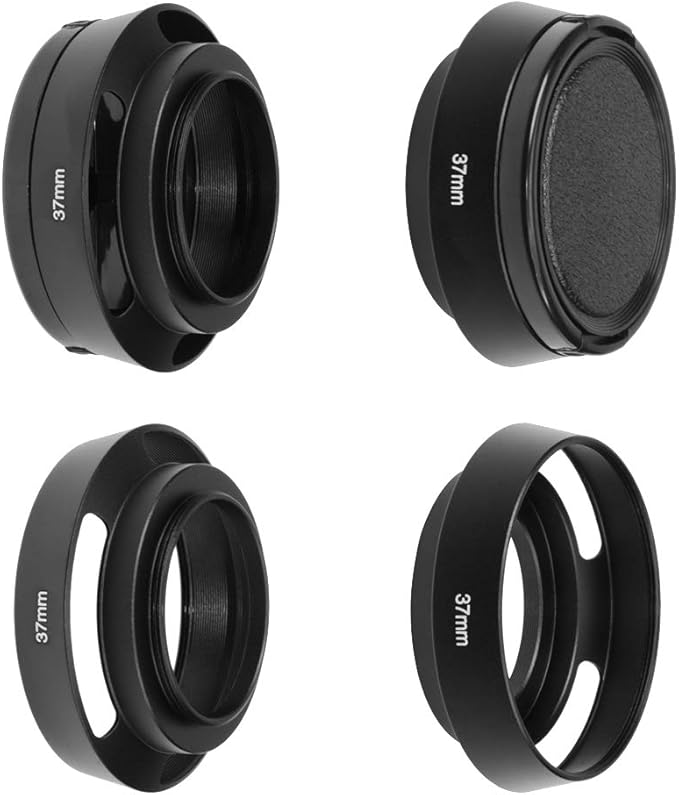 SIOTI 37mm Lens Hood, Oxidation Matte Anti Reflective Treatment, Aluminum Alloy, with 1 * 52mm Lens Cap, Compatible with Sony/Canon/Nikon/Fuji etc >40mm Camera Lens