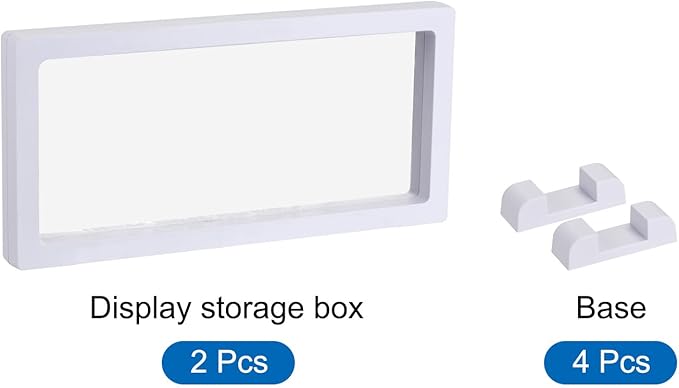 MECCANIXITY Floating Frame Display Holder Stand 3D Jewelry Display Box with Base 9.06 x 4.33 x 0.79 inch White Pack of 2