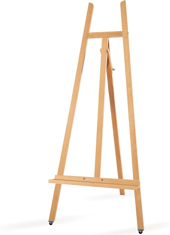 Somime A - Frame Wooden Display Easel - Adjustable Lyre Beechwood Studio Easel Stand Holding Canvas Up to 90", Inclinable Artist Floor Painting Easel for Artwork Painting, Natural