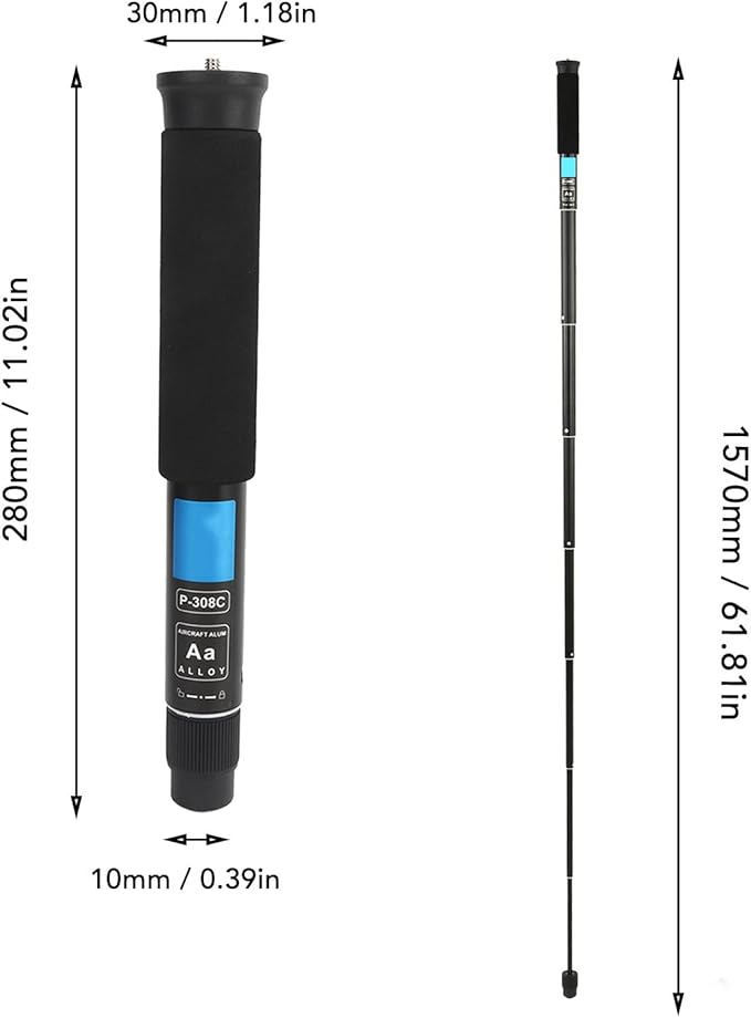 62 Inch Camera Monopod, 8 Sections Aluminum Camera Camcorder Monopod 157cm / 61.81in Portable Travel Selfie Stick DSLR Monopod, Trekking Pole for Hiking Camping