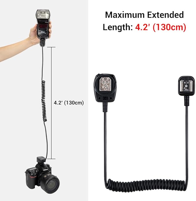 Flash TTL Cord JJC Off-Camera Flash Hot Shoe Cord for Nikon Z5 Z6 Z6II Z7 Z7II D6 D5 D780 D850 D810 D750 D500 D7500 D7200 D5600 D5500 D5300 D3500 D3400 Replaces Nikon SC-28 Cord -1.3m