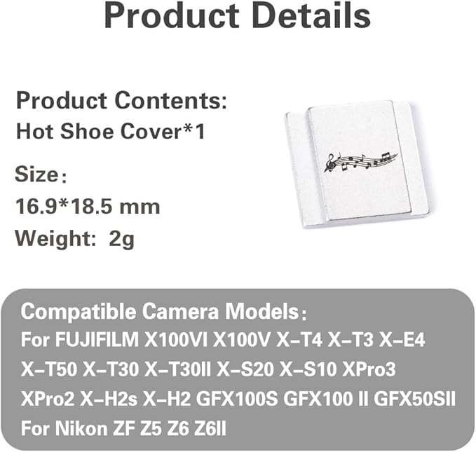 Camera Metal Hot Shoe Cover Suitable for Nikon Z5 Z6 for Fuji X100VI X100V X-T30 X-T50 X-T5 for Olympus