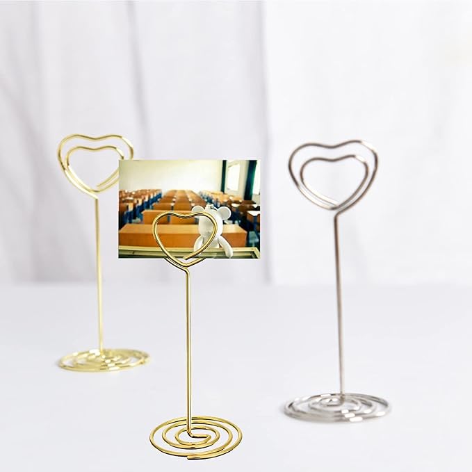 Table Number Holder – YQBOOM 20 Pack 3.35inch Wedding Table Name Card Holder Round Shape Craft Wire Clip Note Photo Memo Stand – Gold
