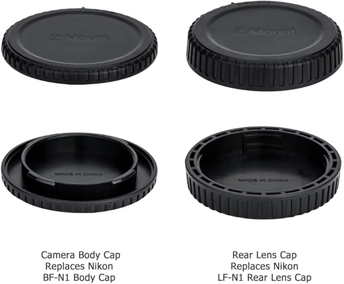2 Pack Z Mount Body Cap Cover & Rear Lens Cap for Nikon Z9 Z8 Z7 Z7II Z6 Z6II Z6III Z5 Z5II Z50 Z50II Z30 ZR Zf Zfc Mirrorless Camera and Z Mount Lenses, 2 Extra Hot Shoe Protective Covers Included