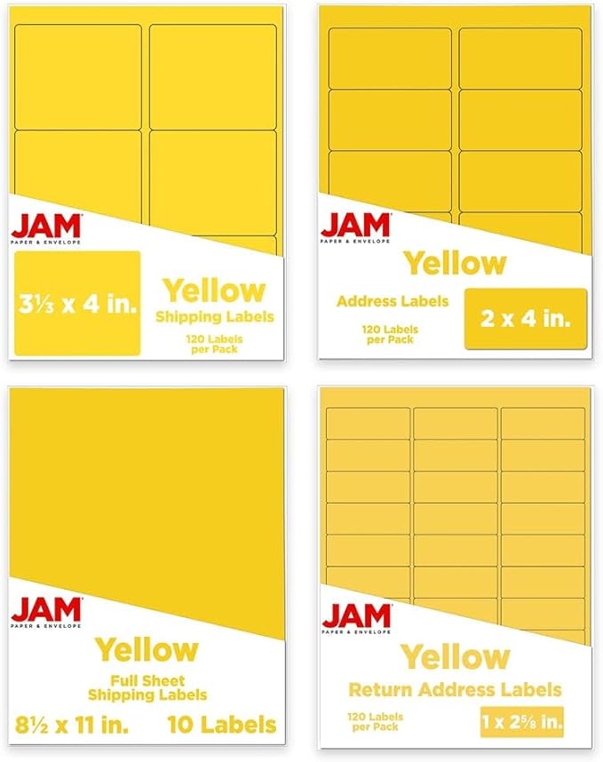 JAM PAPER Shipping & Mailing Address Labels - Multi Size Assortment - Yellow - 370/Pack