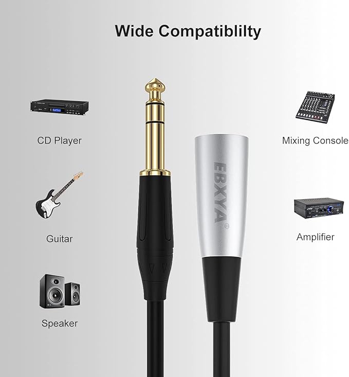 EBXYA 1/4" TRS to XLR Male Balanced Mic Microphone Cable 6ft, XLR to 6.35 Jack, 2 Packs