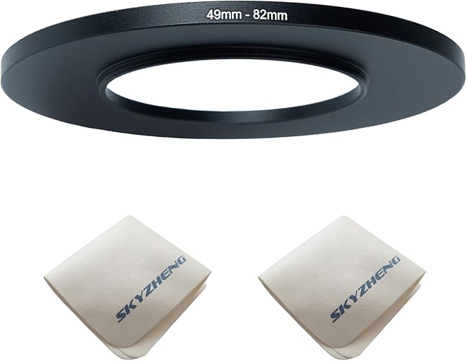 49mm Lens to 82mm Camera Lens Adapter 49mm to 82mm Step Up Ring Adapter Ring for All Brands of UV ND CPL, with Premium Lens Wiping Cloth 2 Pack (49mm-82mm)