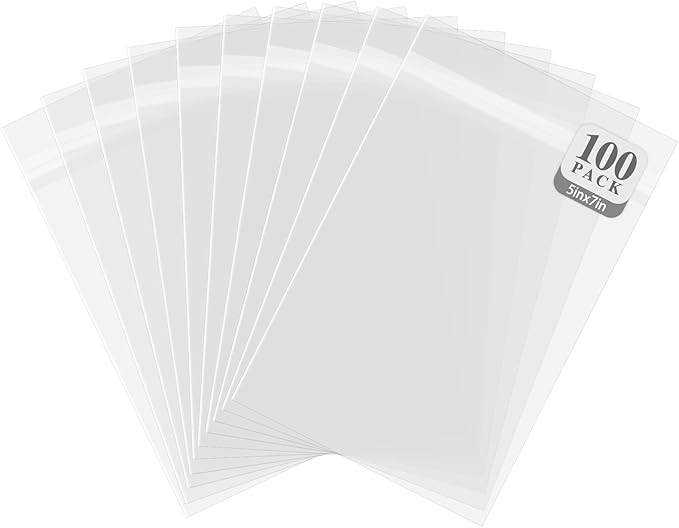 Golden State Art 100 Pack 5x7 Inches Clear Cellophane Cello Bags, Thick Greeting Card Plastic Sleeves-Fit A2 A4 A6 Cards & Envelopes, Photo, Prints