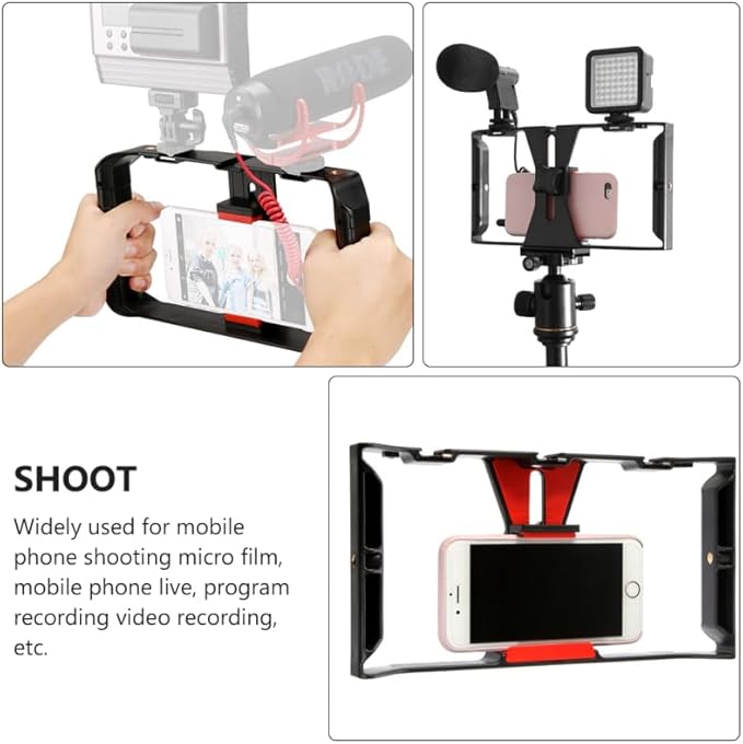 ARTIBETTER Mobile Phone Frame Handheld Camera Holder Smartphone Video Rig with Cold Shoe Mounts for Live Streaming Filmmaking and Smooth Recording