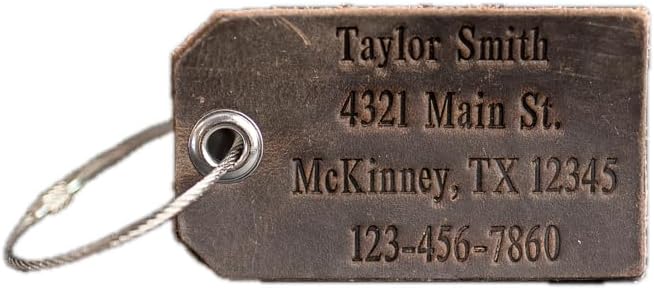 Ox & Pine Handmade Personalized Leather Luggage Tags - 100% Full-Grain Leather | 3.5" x 2" (Rustic Brown)