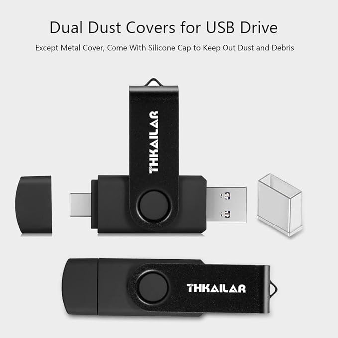 Thkailar 256GB USB 3.1 Flash Drive-2 in 1 USB C Flash Drive Compatible with Android Phone PC Galaxy Mac Pro Laptops PC High Speed Data Transfer(Black)