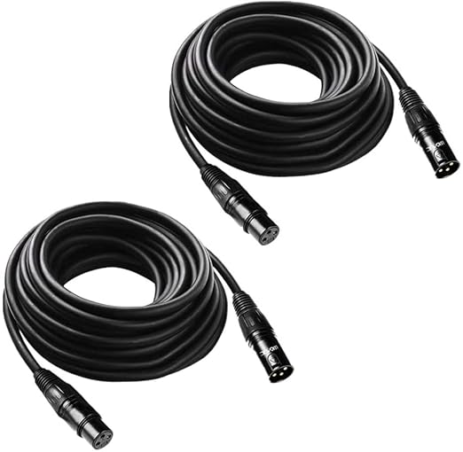 50 ft Flexible DMX Cable, Gold-Plated 3 Pin Signal XLR Male to Female DMX Cable Wire, Best for DJ Stage Lighting Moving Head Lights Par Light (2 Pack)