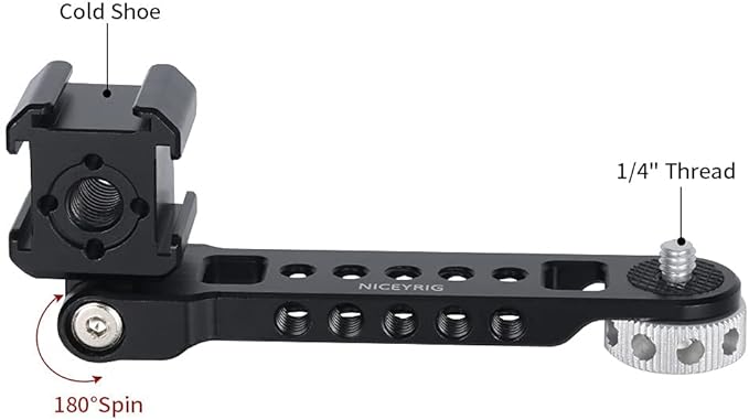 NICEYRIG 3-Side Triple Cold Shoe Extension Bracket Heavy-Duty Cheese Bar with 1/4 Threads for Tripod Selfie Stick Gimbal, Camera Phone Vlog Vlogging Light Mic Mount - 468