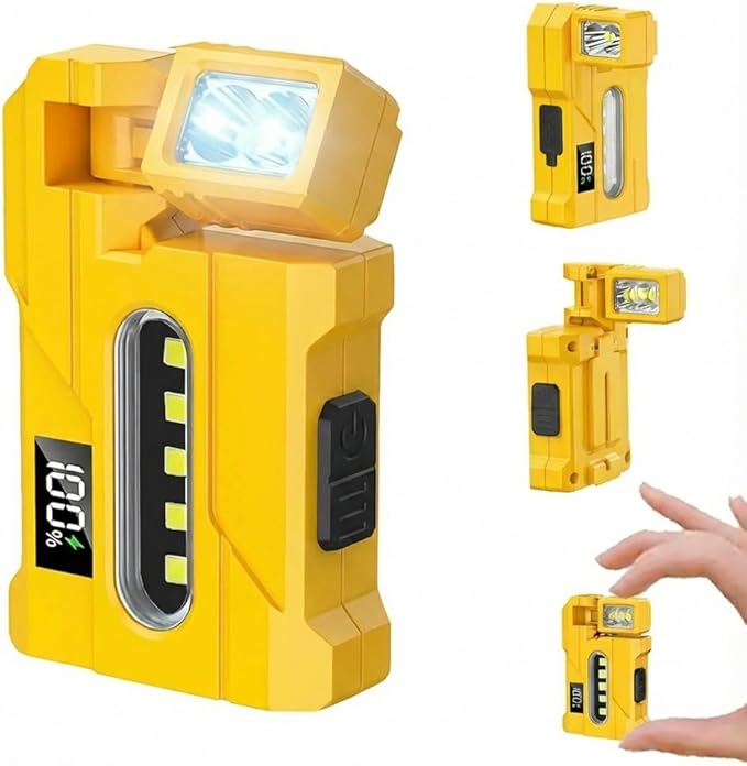 EDC Flashlight Rechargeable, 270°Rotation Magnetic Keychain Flashlight,400 Lumens Portable Flat Mini Flashlights, IP65 Waterproof Emergency Keychain Work Light (Yellow)