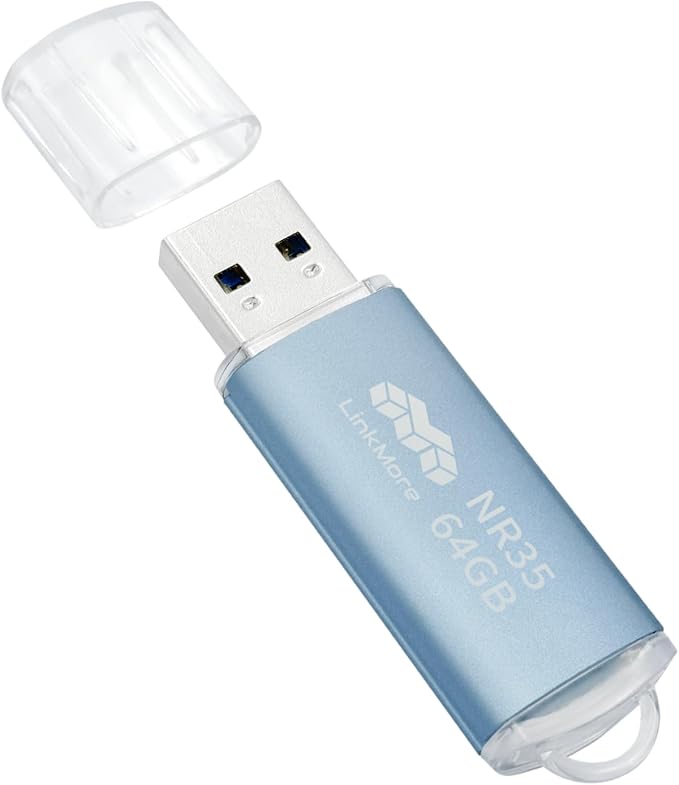 LinkMore 64GB (5 Pack) NR35 USB Flash Drive – USB 3.2 Memory Stick with Cap and Keychain Loop, Up to 70MB/s Read, 10MB/s Write – Plug & Play USB Drive for PC, Mac, TV, Car
