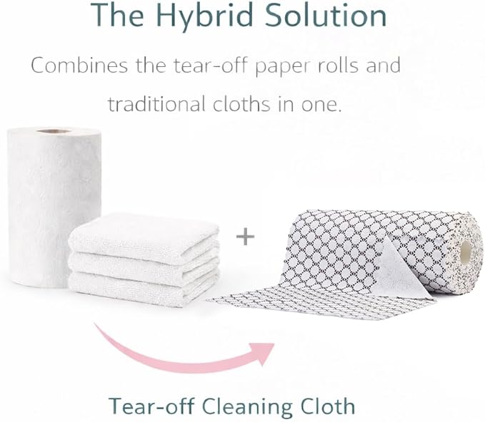 Microfiber Cleaning Cloth Roll, 50-Count Reusable, Durable, No Streaks, Absorbent, Lint-Free Non-Scratch Easy Tear-Away Towels, Dish Rags for Kitchen, Home, Car & Glasses, White Waffle, 12x12 in