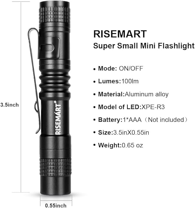 RISEMART Super Small Mini Flashlight AAA 100 Lumens Ultra Bright LED Pen Light Pocket Clip Tactical Torch Lamp(3.5" Red)
