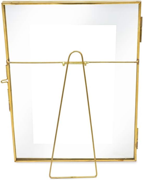 Isaac Jacobs 6x8, Antique Gold, Vintage Style Brass and Glass, Metal Floating Picture Frame (Vertical) with Locket Closure, for Photos, Art, & More, Tabletop Display (6x8 Antique Gold)