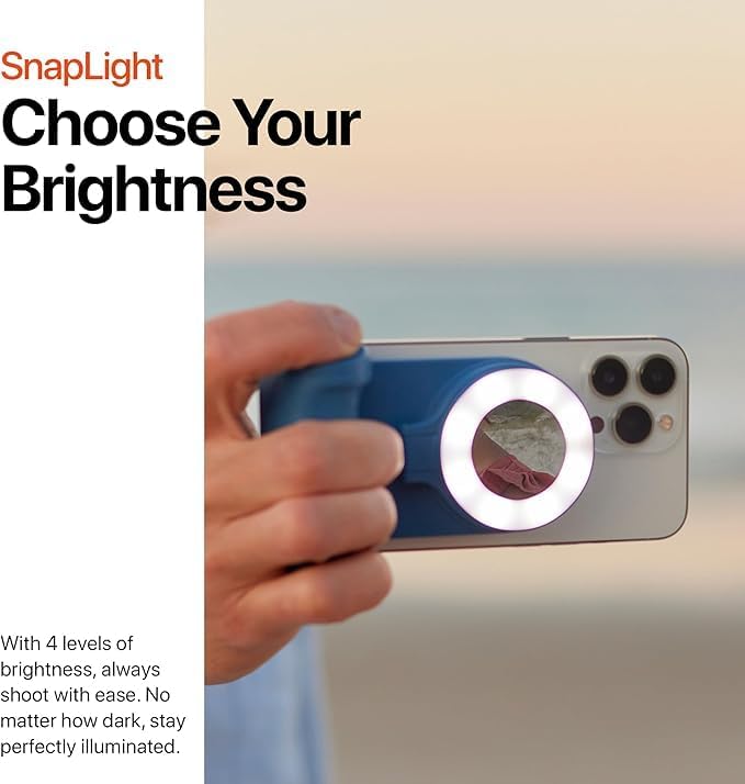 ShiftCam SnapPocket Light - LED Selfie Ring Light with Four Brightness Settings and Built in Battery - Magnetic Mount Snaps on to Any Phone - Flippable Design (Midnight)
