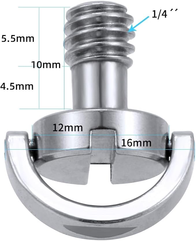 D-Ring Camera Screw 1/4 Inch Camera Tripod Monopod Mount Adapter Screw Quick Release Plate Baseplate Rig Photography Accessories (Nickel-Plated Iron)