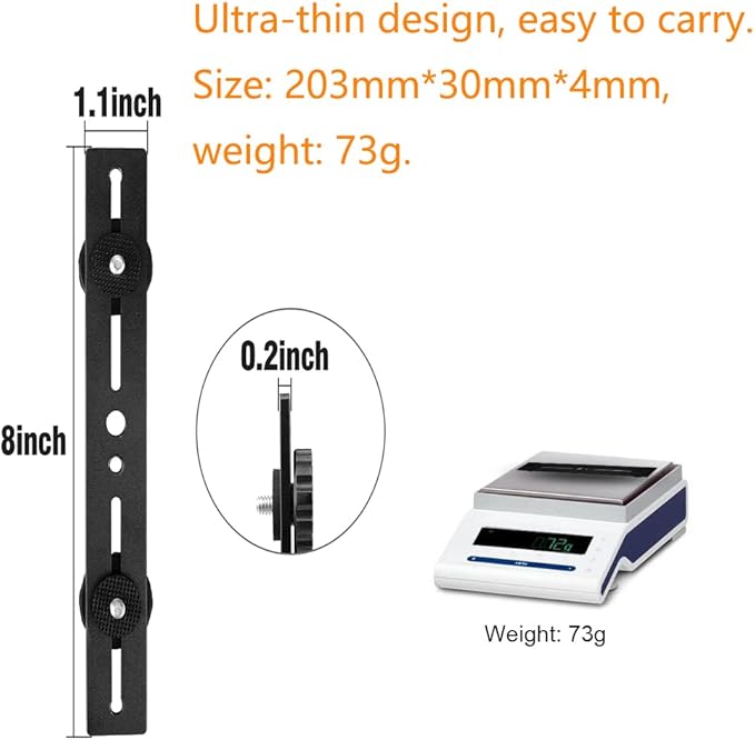 KAGYOKU Dual Flash Bracket 8in/20.3cm Camera Mount Tripod Bracket with 1/4 Screw Hot Shoe Flash Light Bracket for LED Light Microphone 3D Stereo Stereoscopic Photography