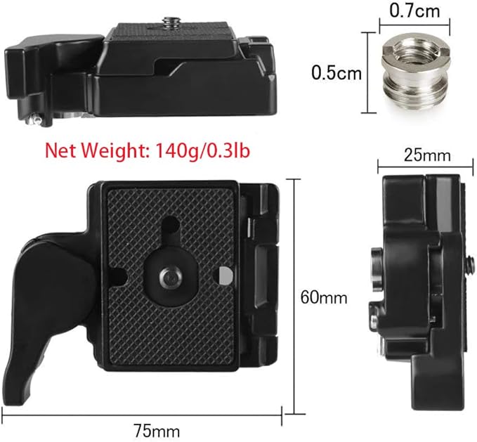 UTEBIT 323 RC2 Tripod Quick Release Plate, Metal Rapid Connect Adapter with 1/4" and 3/8" Camera Screw Tripod Mount Plate for Manfrotto 200pl-14 Rc2 Camera Tripod Head (Black